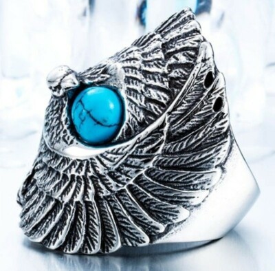 Damen 316L Stainless Steel Indian Turquoise Eagle Ring Party Größe.9