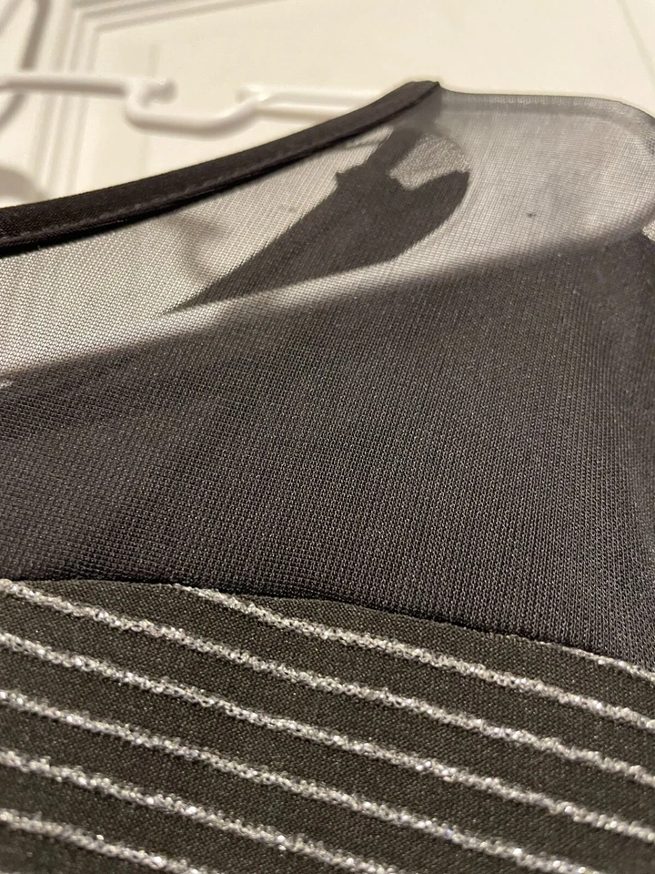 SUZIE IN THE CITY Top Camisa Blusa 3XL 24 Busto 54 Largo 28 Negro/Plateado Rayas Foto 4 de 4