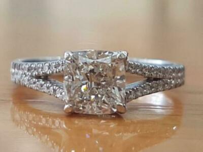 Ct Cushion Cut Moissanite Solitaire Engagement Ring 14K White Gold  Plated