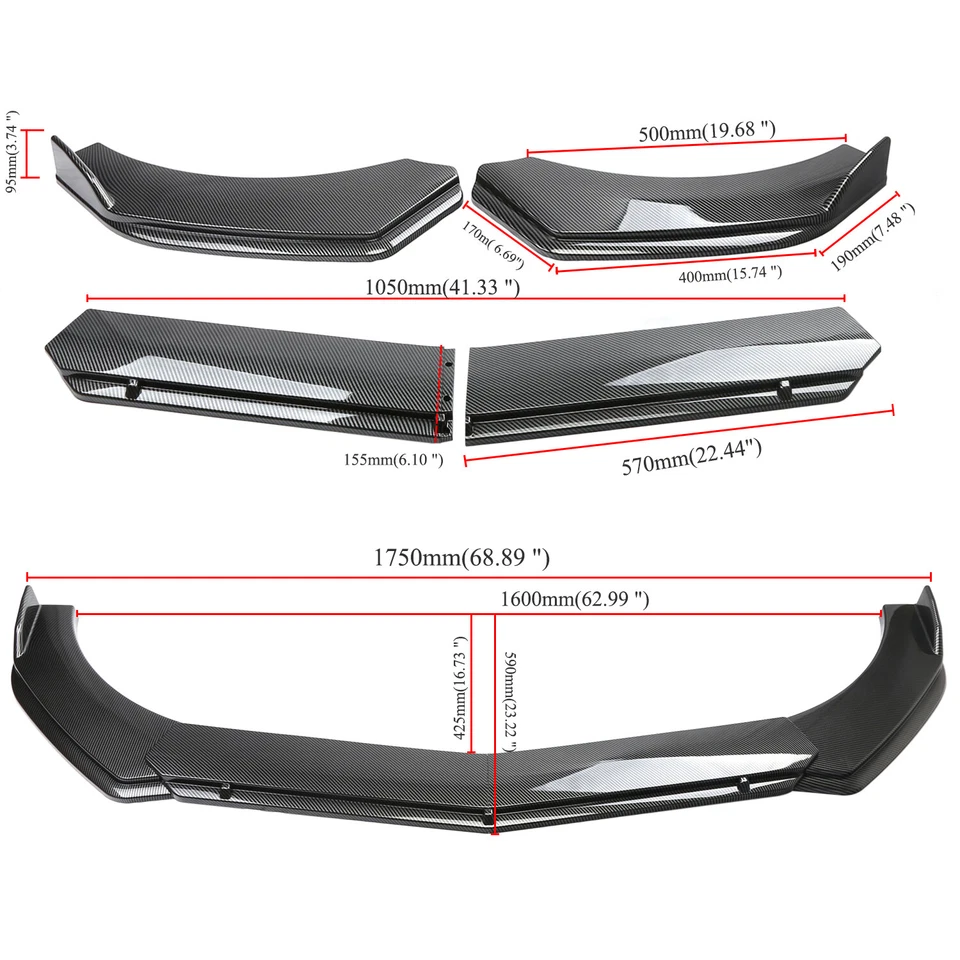 Carbon Fiber Style Front Bumper Lip Splitter Spoiler For Peugeot 407 2004-2011 — 第 3/4 张图片