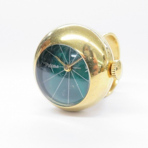 PICCOLO Watch Ring Watch Size 5+ Green Gold SS Hand-wound Ladies - Picture 2 of 7