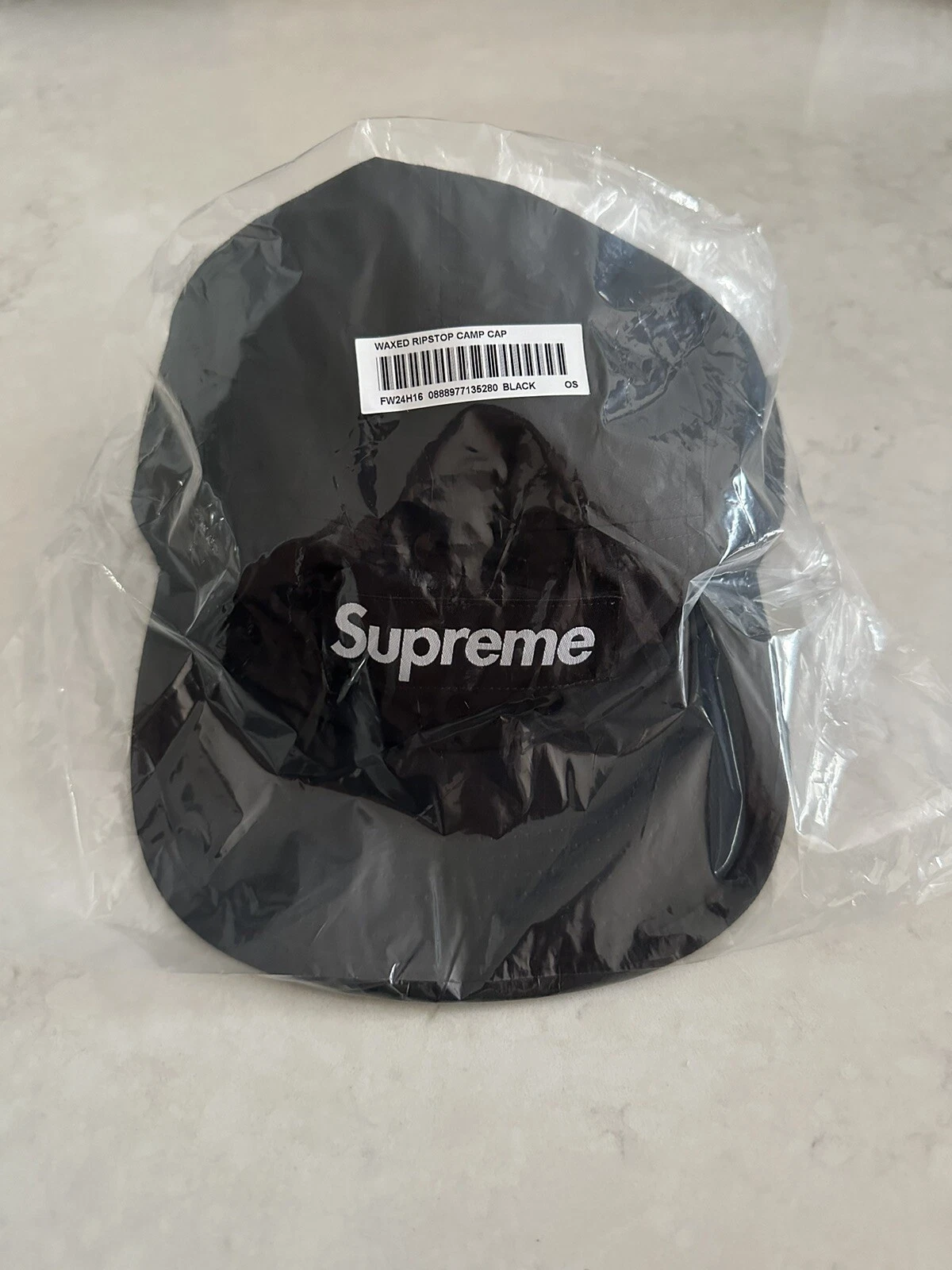 Casquette de camp noire Supreme FW24 coton ripstop ciré taille unique neuve EN MAIN