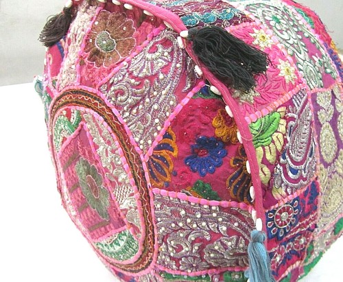 Khambadiya Floral Patchwork Round Bean Bag Pouf Ottoman Pouffe Cover Seat Stool - Picture 67 of 90
