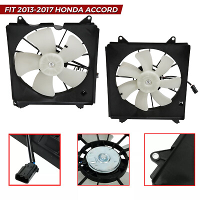 Fit 2013-2017 Honda Accord AC Radiator Cooling Fan w/ Blade Motor & Shroud Set