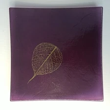 Annieglass Signed Fallen Leaf Eggplant Glass Slab Square Platter Sushi Plate USA