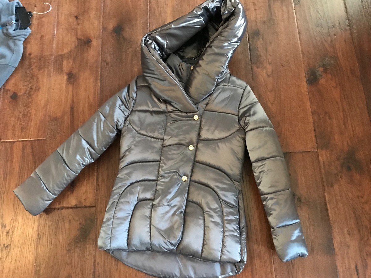 BCX Girl Heavy Gray Metallic Coat with Hood in Girls Size L (14
