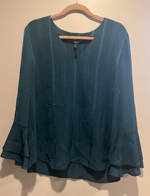 Stitch Fix 41 Hawthorne Blouse, Ainsley Bell Sleeve, Teal Green, XL, NWT