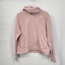 Under Armour Large Hoodie Women Pink Loose Funnel Neck Fleece Pullover
