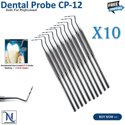 Periodontal CP-12 Probe Williams Color Coated Marking 3-6-9-12 Dental Pcs 10