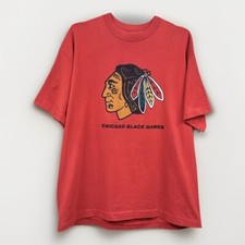 VTG Chicago Blackhawks Black Hawks T Shirt Red XL NHL Hockey Made in USA