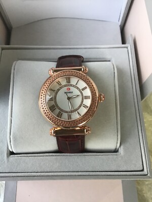 New Michele Caber 18k Rose Gold Plated Diamond Watch MW16A36B5863 $2395