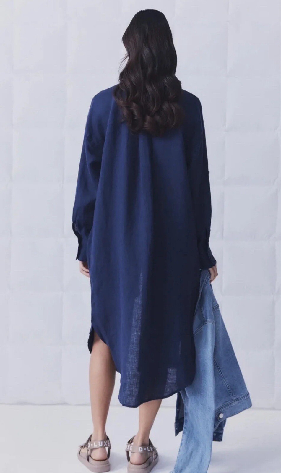 NEW Decjuba Midi Shirt Dress Navy Sz XS Side seam pockets 100 European