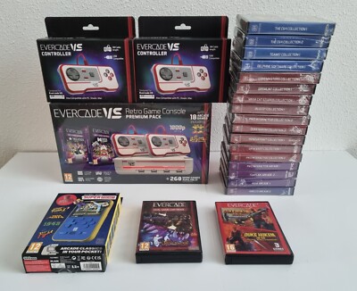 Riesiges NEUES Evercade VS Premium Pack 4 Controller 21 Spiele Super Pocket Bundle Lot