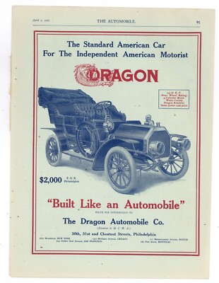 1907 Dragon Automobile Co. Ad: Build Like an Automobile - Philadelphia