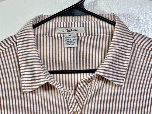 Love Potion Womens Blouse XL Long Sleeve Button Front White Beige Stripe Pockets - Picture 3 of 9