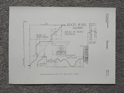 Judge's House, Salisbury - Details der Vordererhebung - antiker Druck - 1928