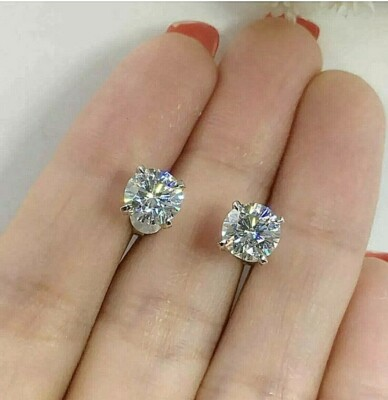 #ad 5.00 Ct Brilliant Round Cut Lab Created VVS1 D Stud Earrings 14K White Gold 8mm $69.95