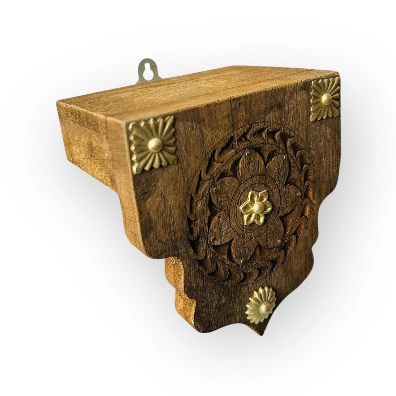 Indian Wooden Fine Hand Carved Wall Hanging Shelf Reclaimed Wood Statue Holder