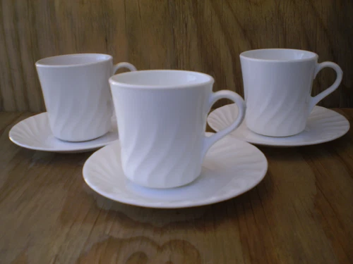 Corelle Enhancements Dishes White Swirl Cups & Saucers 3 Sets