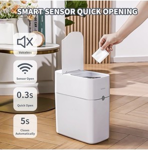 Smart Sensor Automatic Small Bathroom Trash Can 1.5 Gal White Plastic