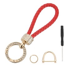 Weave Keychain Ring Braided Rope Leather Keychain Red/Gold