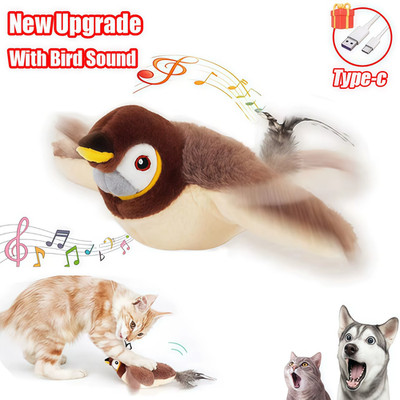 Sparrow Touch Activated Chirping Flapping Bird Plush Cat Toy Rechargeable