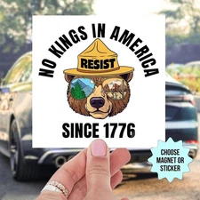 No Kings in America Resist Since 1776 Quote Car Magnet | Bumper Sticker
