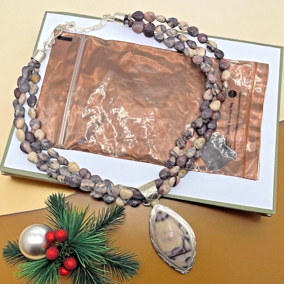 NEW Jay King DTR 925 Sterling Dendritic Opal Pendant w/ 3-Strand Necklace - Image 2 of 4