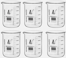 (6) NEW EISCO 1000mL Heavy Duty Glass Low Form Griffin Beaker Graduated CH200005
