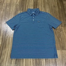 Vineyard Vines Polo Shirt Mens Medium Blue Stripe Edgartown Pocket Whale Golf