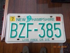 New Hampshire Live Free or Die License Plate BZF-385, 97 Sticker
