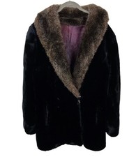 Faux Fur Jacket Coat Vintage Hillmoor NY Black Brown Women's