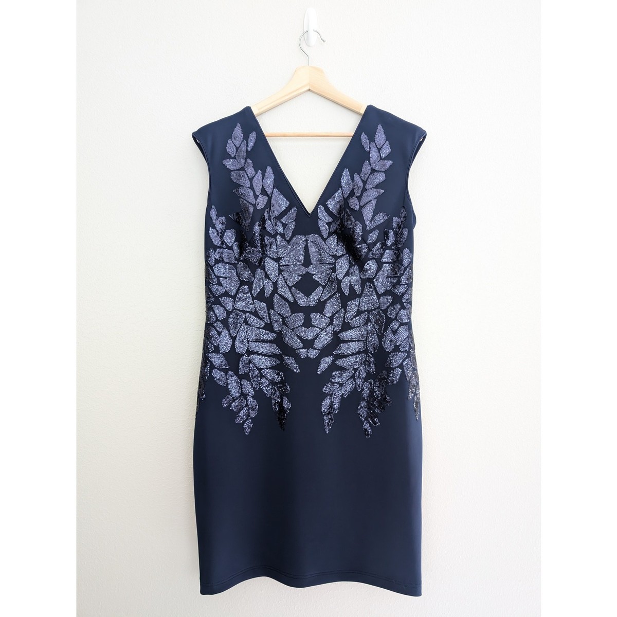 TADASHISHOJI ブレザー風 Vネック カクテル ドレス NAVY EUC Tadashi Shoji Cocktail Dress V-Neck Size XL Navy Blue