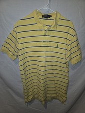 Polo Ralph Lauren Men's Yellow Striped Polo Shirt Short Sleeve Cotton Size L