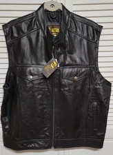 Men's Motorcycle Vest Club Concealed Carry Pocket Real Leather Biker Rider Vest