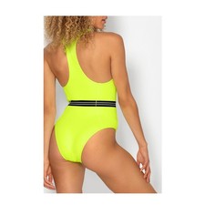 NWT Racerback One Piece Swimsuit Neon Yellow with Belt Medium