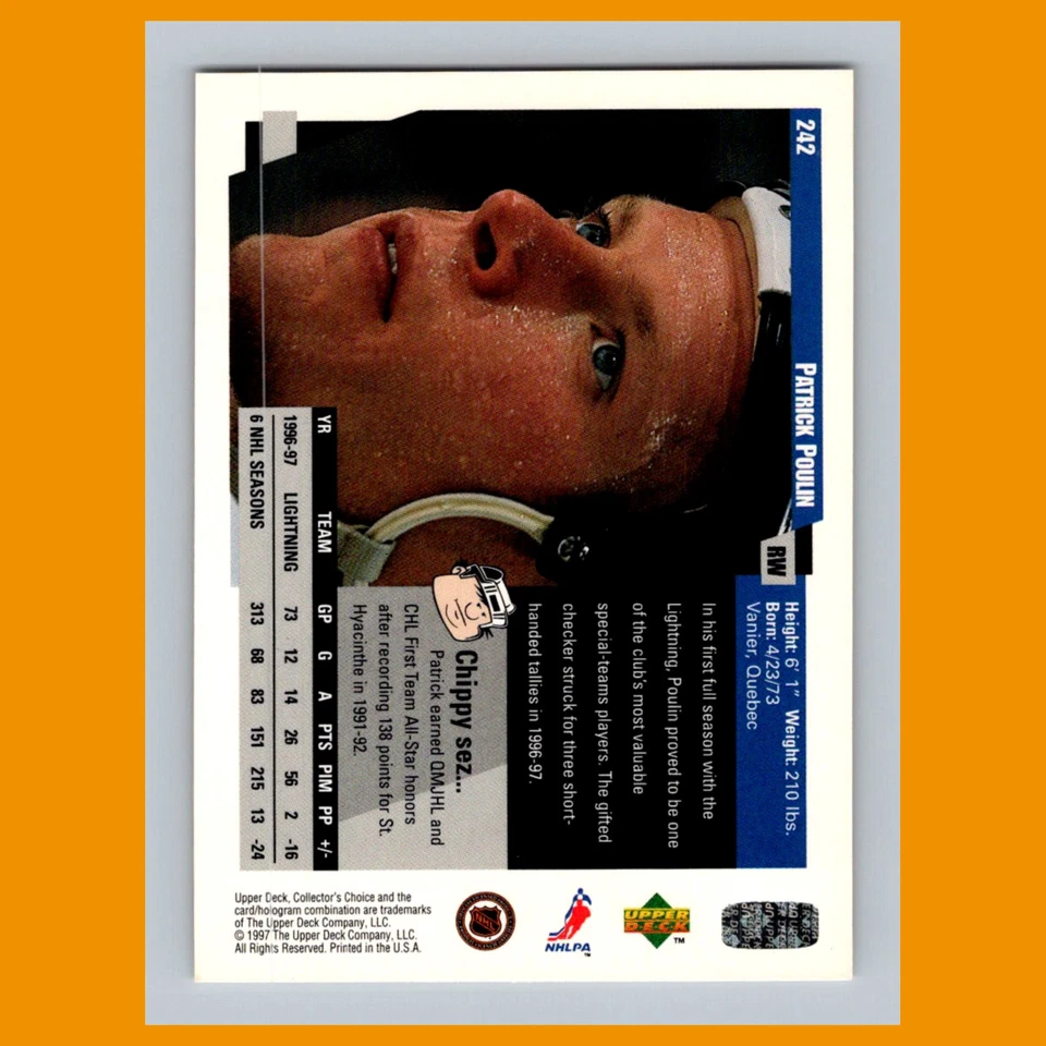 Patrick Poulin #242 1997-98 Collectors Choice Tampa Bay Lightning Hockey Card - Image 2 of 3