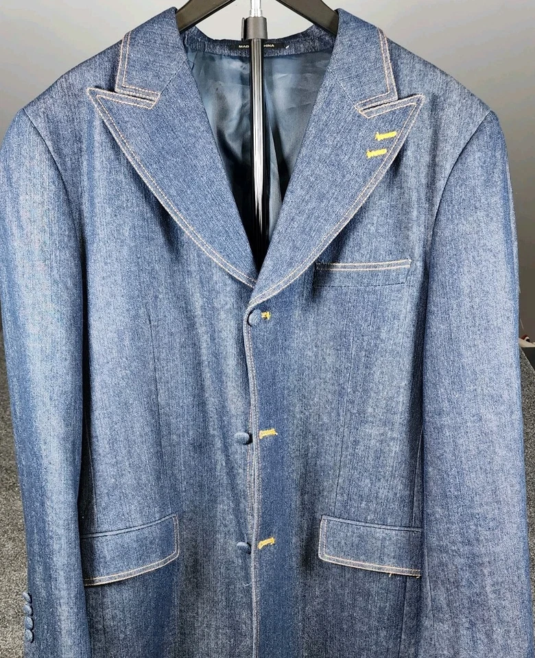 Abrigo Chaqueta Blazer MILANO MODA Denim Azul Militar Para Hombre Talla 40R Informal Foto 3 de 4