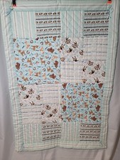 Quilted baby blanket Blue woodland animals monkeys stripes Crib Bedding Nursery