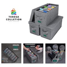 Organize Your Collection: 3 Stackable Grey CD Storage Boxes with Dividers