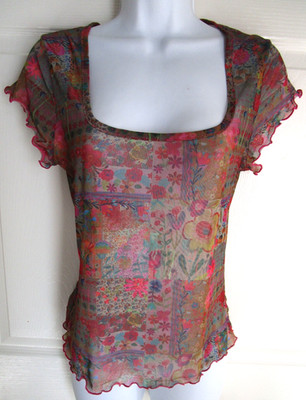 M NEW NWT NATURAL LIFE DEVON FLORAL FLOWERS PATCHWORK SHEER MESH TOP BLOUSE