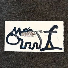 Original 80s Outsider Art Walking the Dog Painting Stuart Buehler 6x11.5"