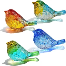 HDCRYSTALGIFTS 4PCS Colorful Crystal Birds Figurines - 3'' Art Glass Birds Anima