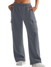 Sweatpants Womens Cargo Pants Fleece Lined Wide Leg Joggers Baggy Drawstring ...