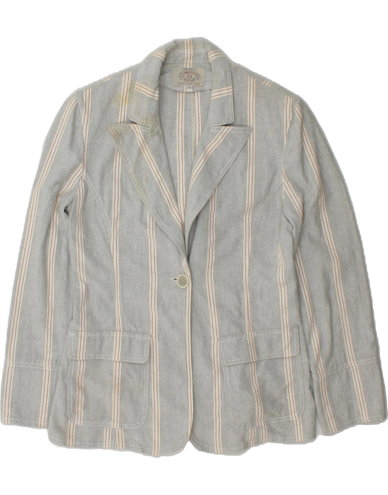 ARMANI JEANS Womens 1 Button Blazer Jacket UK 14 Large Grey Striped Cotton CM07
