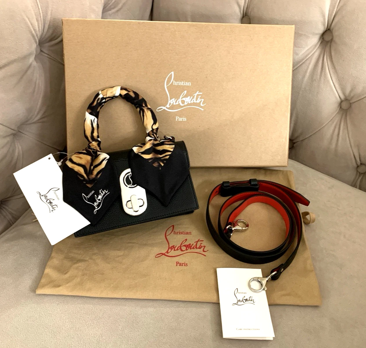 Christian Louboutin — Christian Louboutin Mini Elisa Tiger Silk Top Handle Leather Bag Black NIB $1450