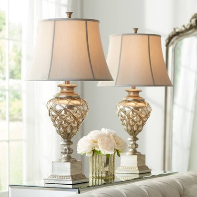 Regency Hill Mercury Glass 33 3/4'' LED Night Light Lamps Set of 2
