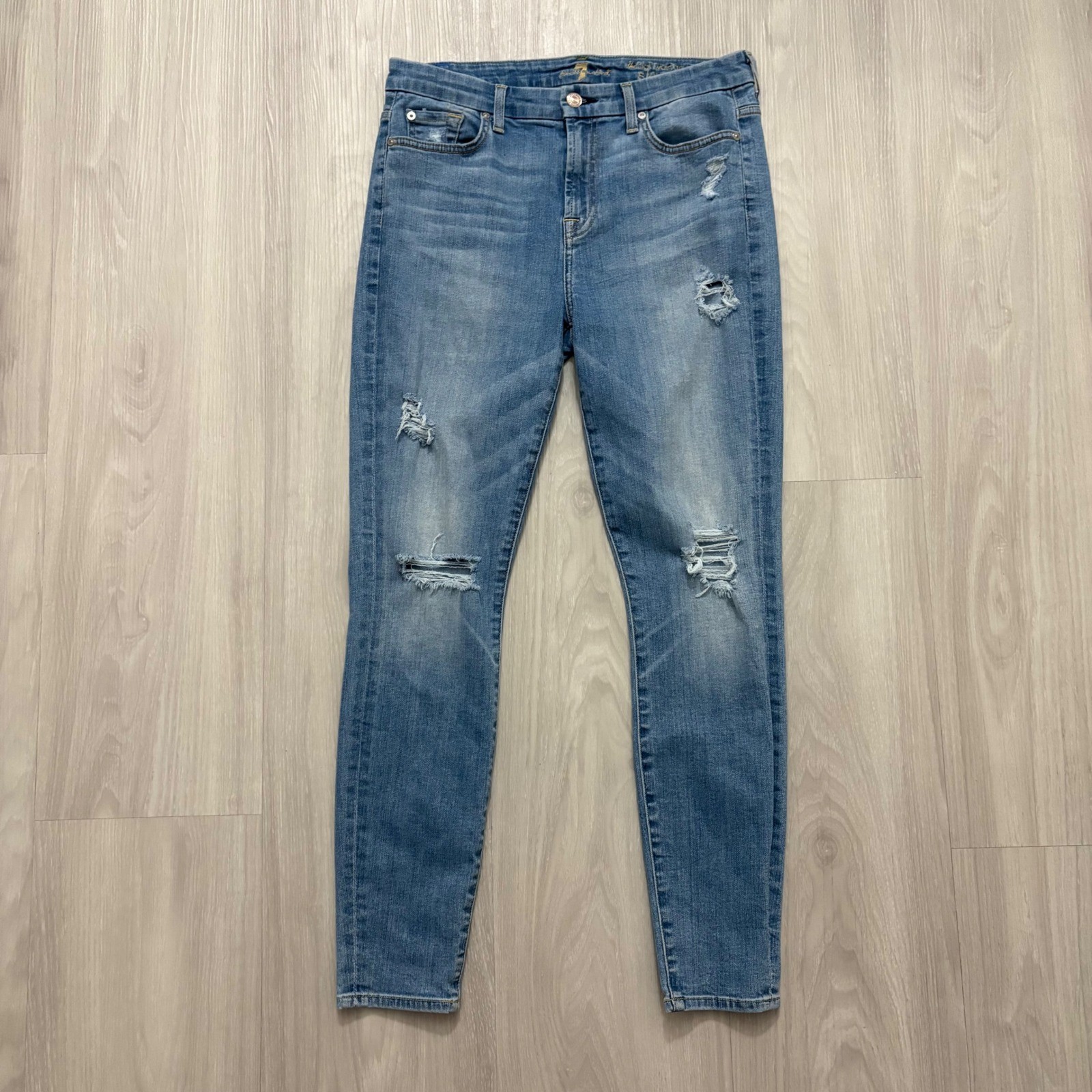 7 For All Mankind Skinny Jeans Distressed Light Wash Womens Size 29