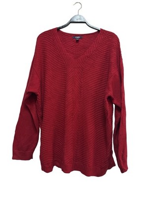 CHAPS Damen Pullover Rot Gr. 3X Oversize Strickpullover V-Ausschnitt Grobstrick