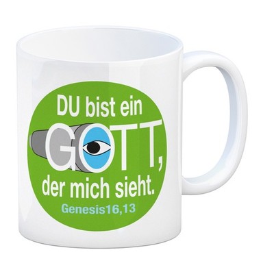 Du bist ein Gott, der mich sieht. Kaffeebecher mit Bibel Zitat in grün